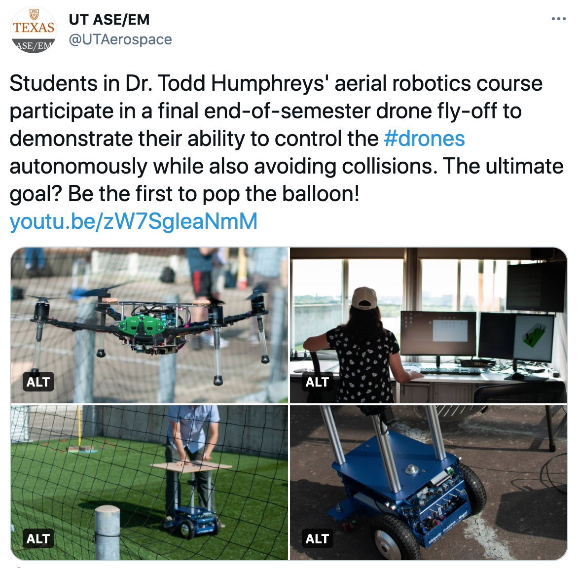 twitter screen shot of aerial robotics competition