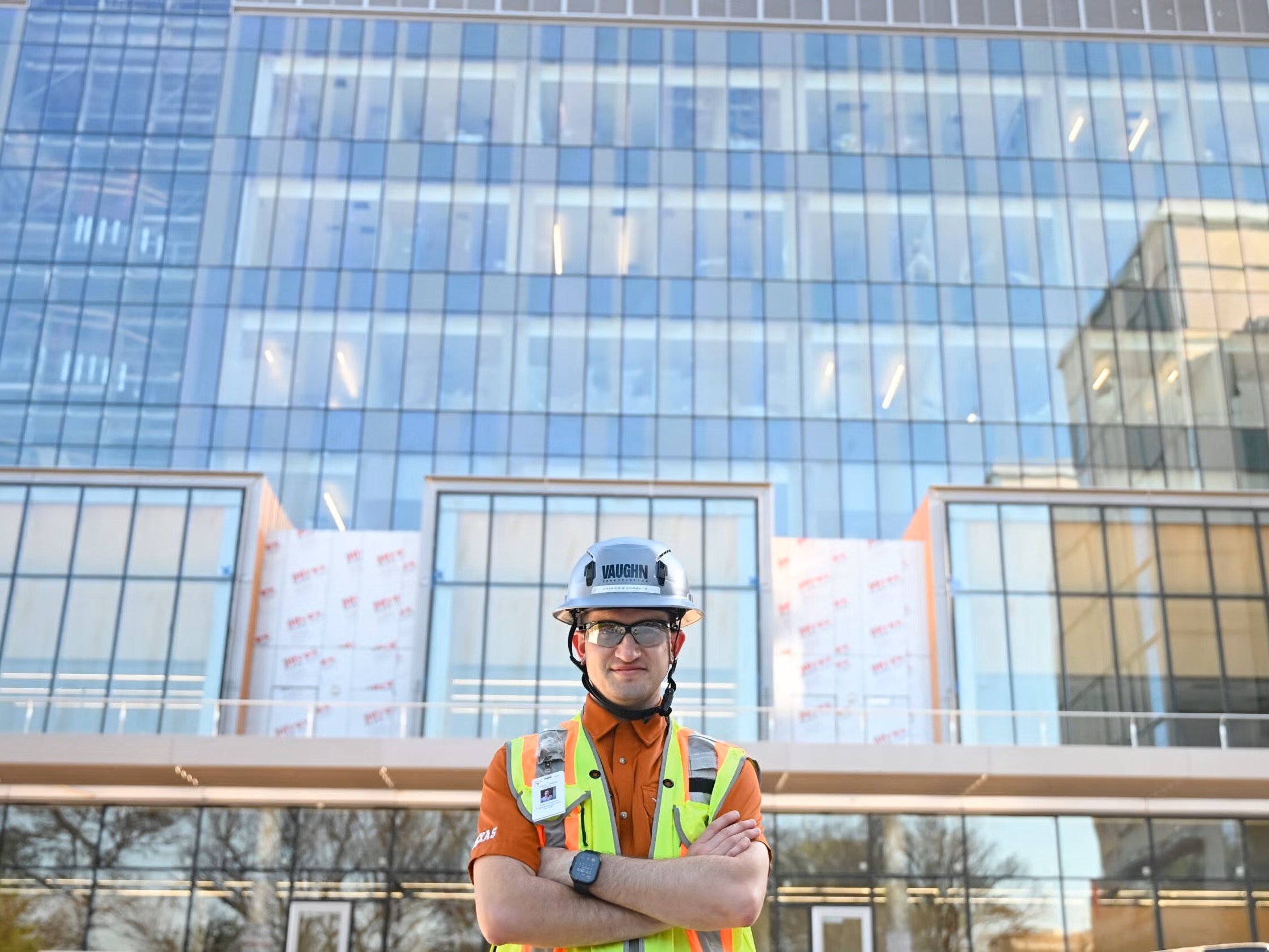 Carlos CdeBaca in front of the Autry C. Stephens Engineering Discovery Building